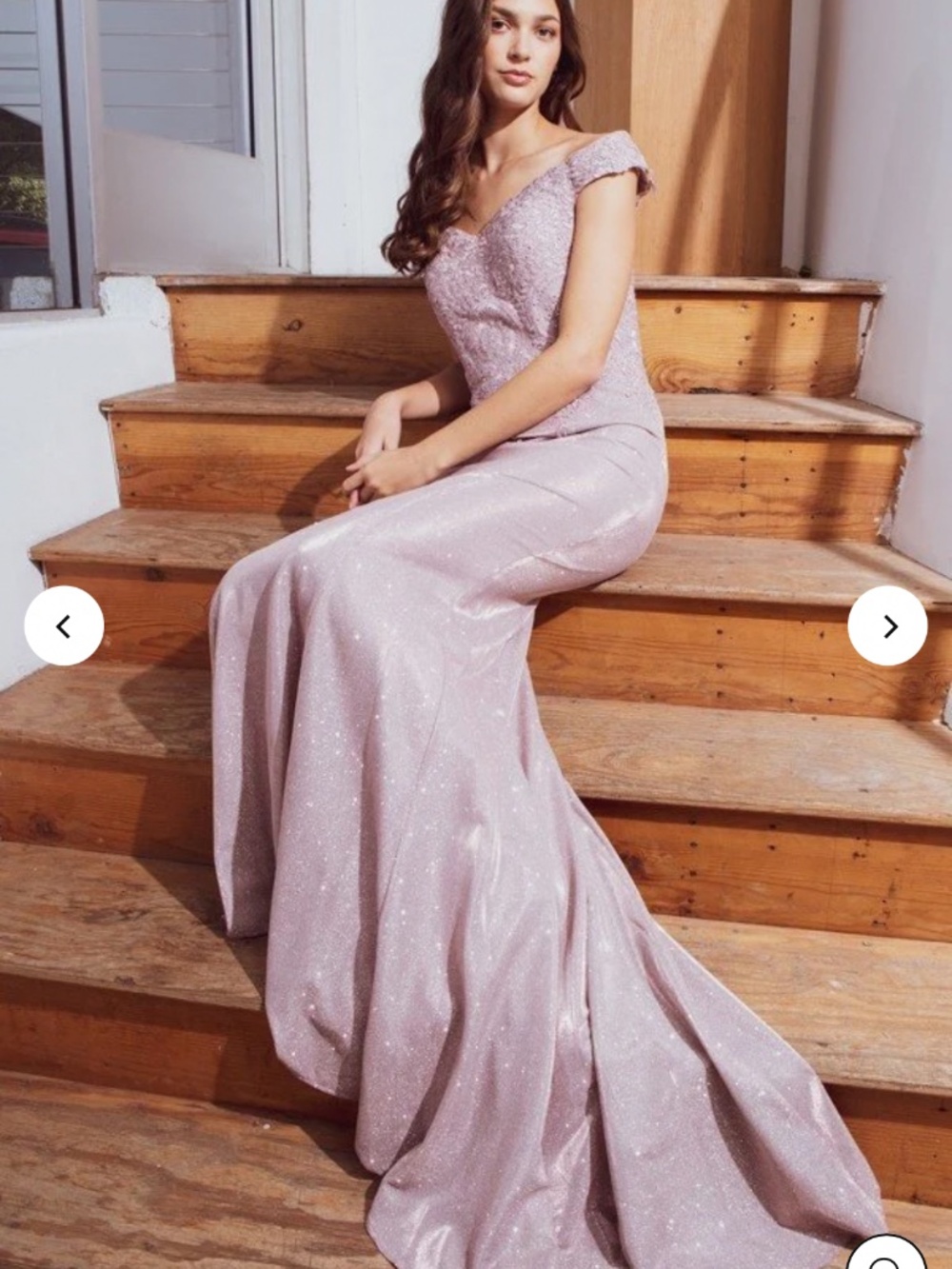 Eureka Off Shoulder Metallic Gown in Rose Gold -Medium